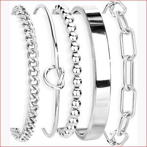 Gold Plated Sterling Silver Chunky Cuff Bracelet Stackable Bangle Set